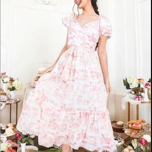 Toile Pink Wrap Dress